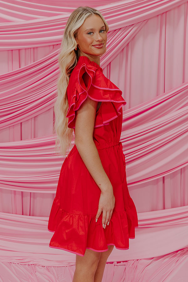 red ruffle mini dress Red Wine Sippin' Ruffle Mini Dress M / Red