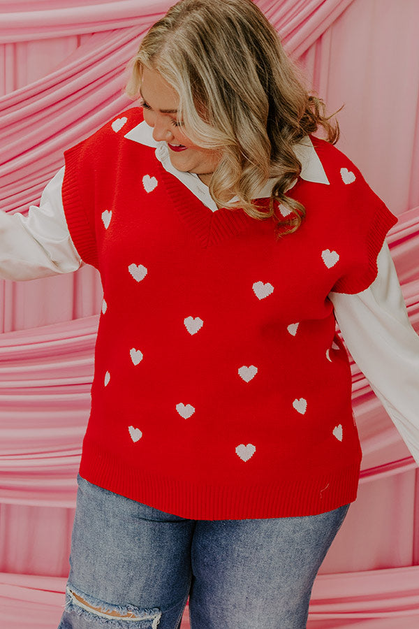 Hugs And Kisses Vest Top in Red Curves