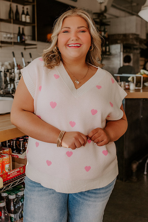 Hugs And Kisses Vest Top in Cream Curves