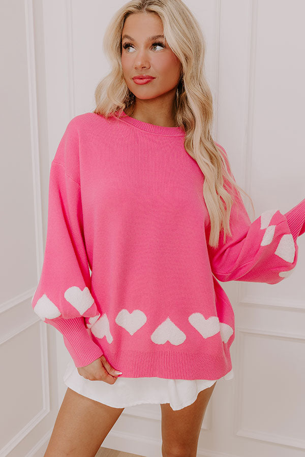 Open Heart Knit Sweater in Pink