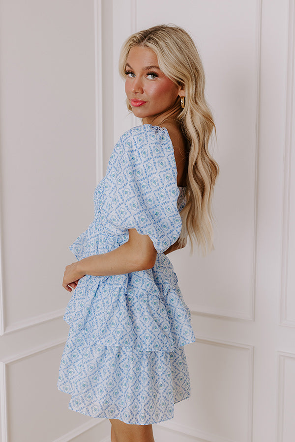 Affectionate Allure Tiered Mini Dress in Sky Blue