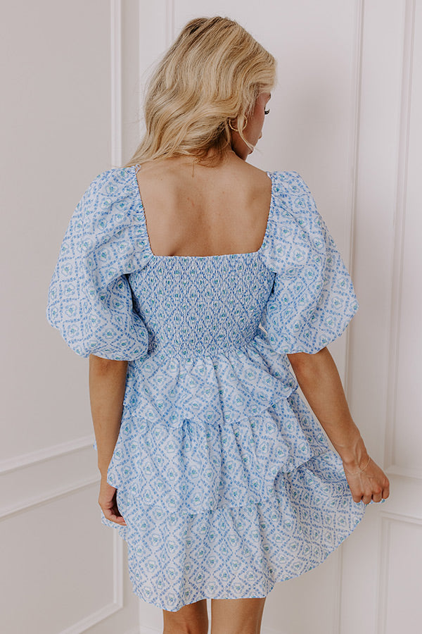 Affectionate Allure Tiered Mini Dress in Sky Blue