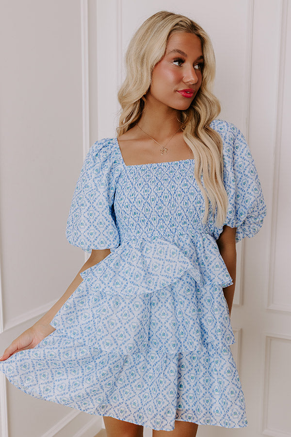 blue tiered mini dress LE LIS Women's Sweeter Than You Ruffle Tiered Mini Dress in Light Blue