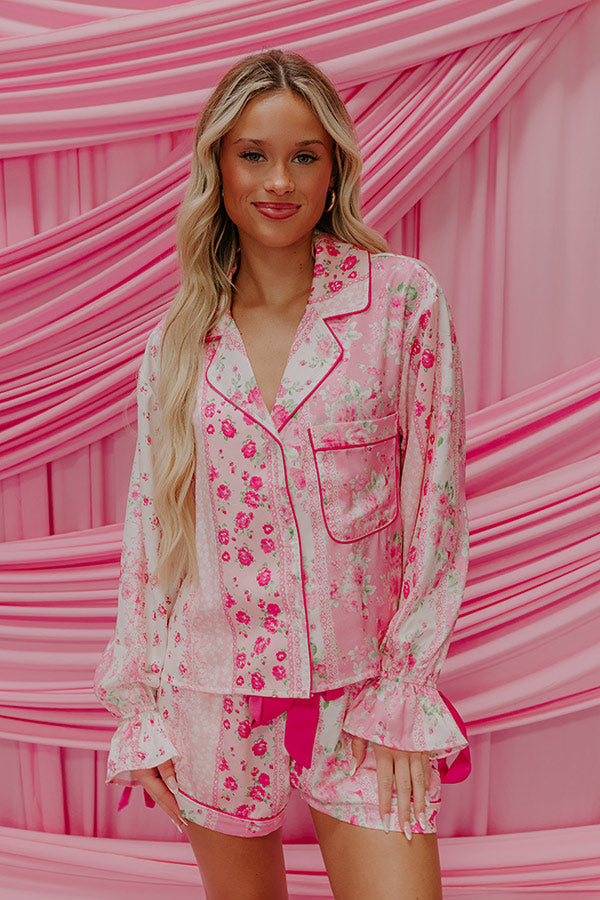 Paris Mornings Satin Floral Pajama Top