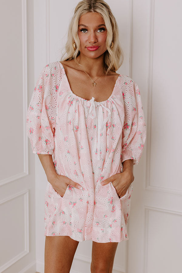 Sweetest Smile Eyelet Floral Romper in Pink