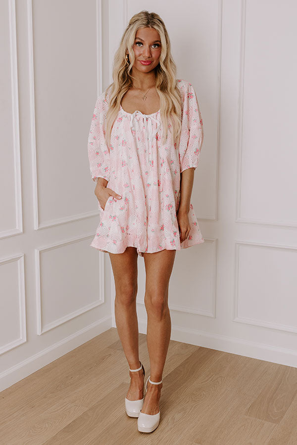 Sweetest Smile Eyelet Floral Romper in Pink   