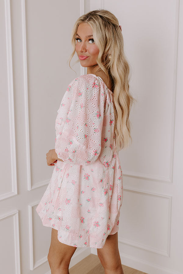 Sweetest Smile Eyelet Floral Romper in Pink   