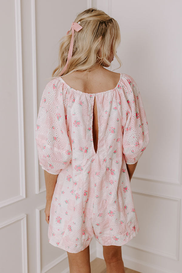 Sweetest Smile Eyelet Floral Romper in Pink