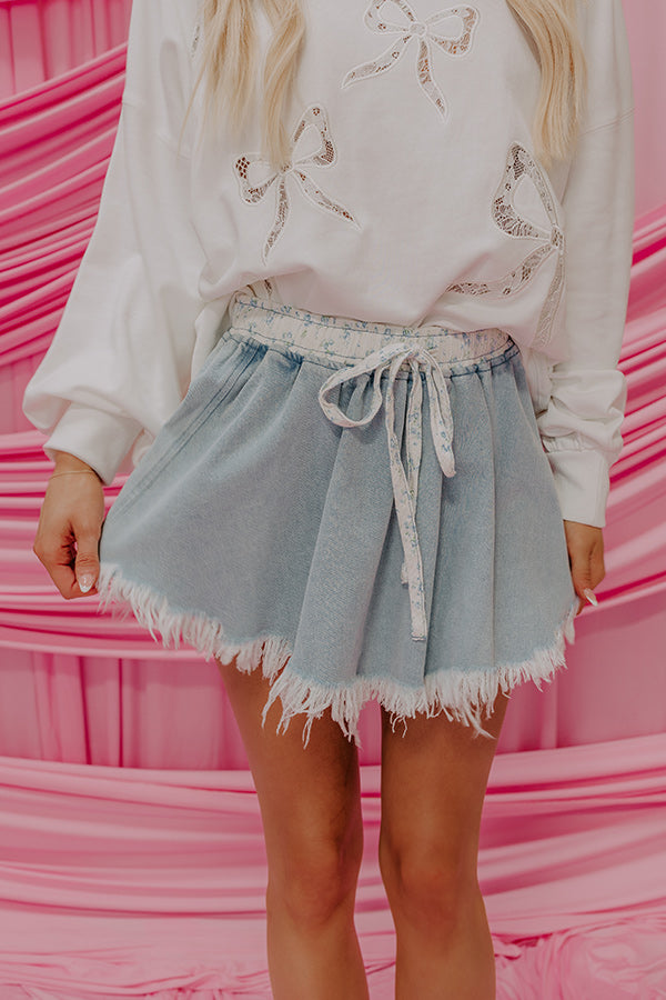 The Cherish High Waist Denim Skort in Light Wash