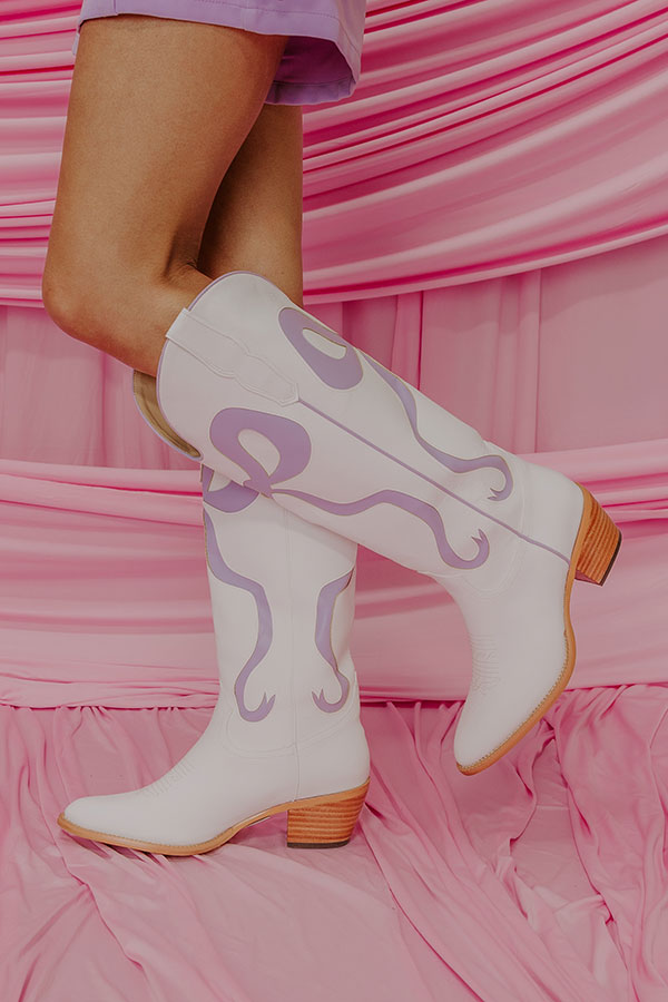 The Dolly Faux Leather Cowboy Boot in Lavender