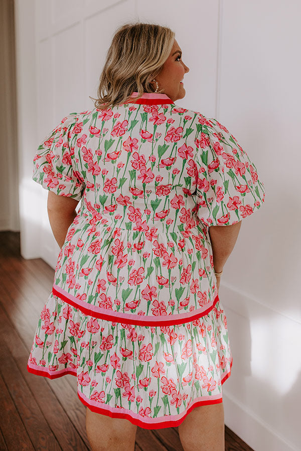 pink and green floral mini dress Farah Floral Bustier Babydoll Mini Dress American Threads Boutique Dresses Green & Peach Floral / L