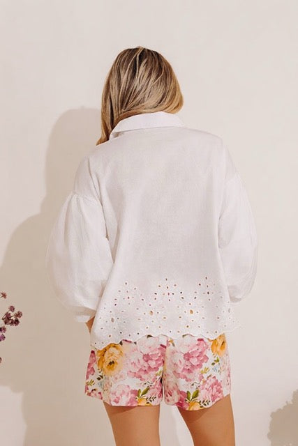 Kind Gesture Eyelet Top in White Image - 3