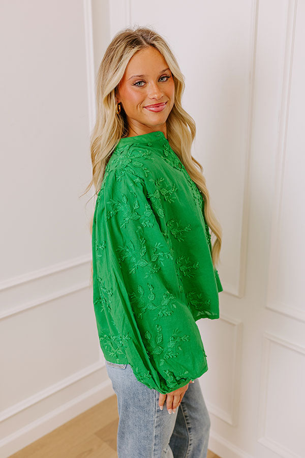 Lost In Love Embroidered Button Up in Kelly Green