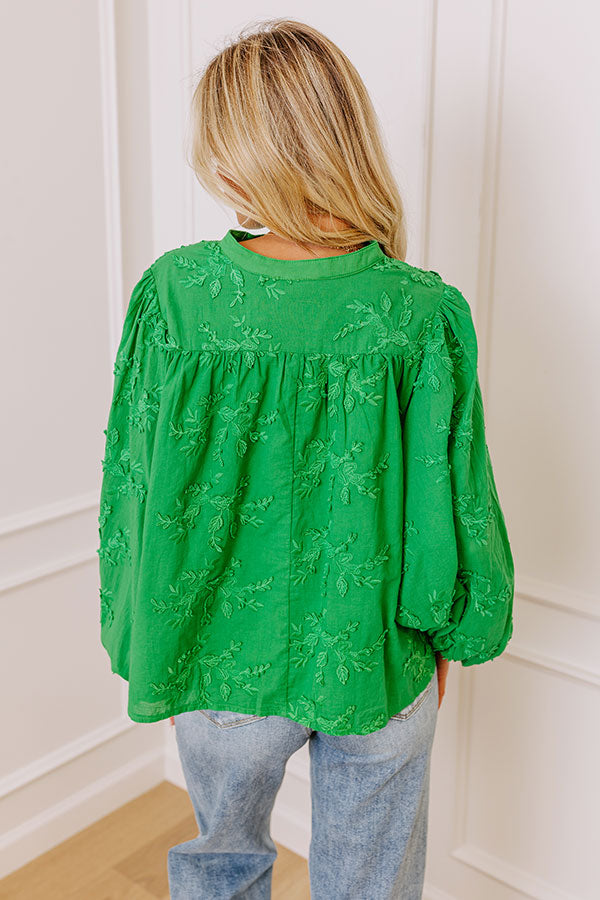 Lost In Love Embroidered Button Up in Kelly Green