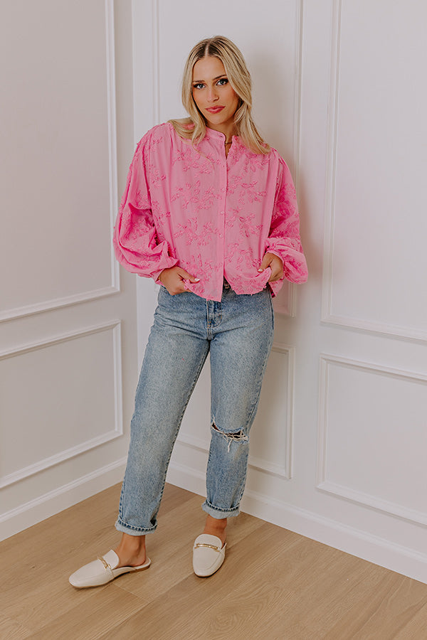 Lost In Love Embroidered Button Up in Pink