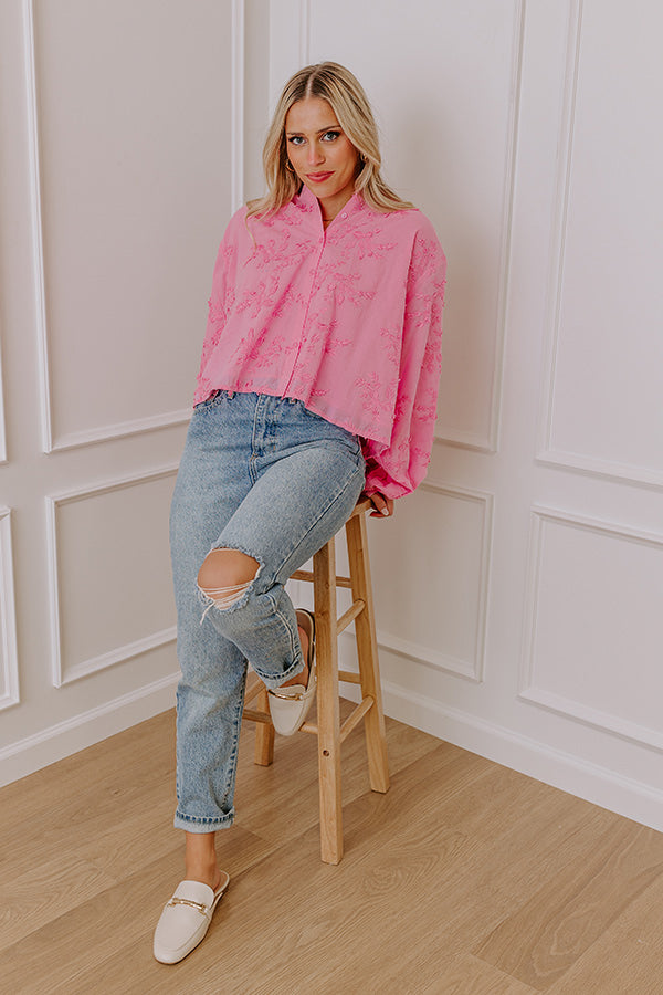 Lost In Love Embroidered Button Up in Pink