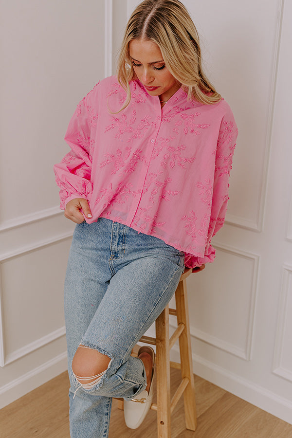 Lost In Love Embroidered Button Up in Pink