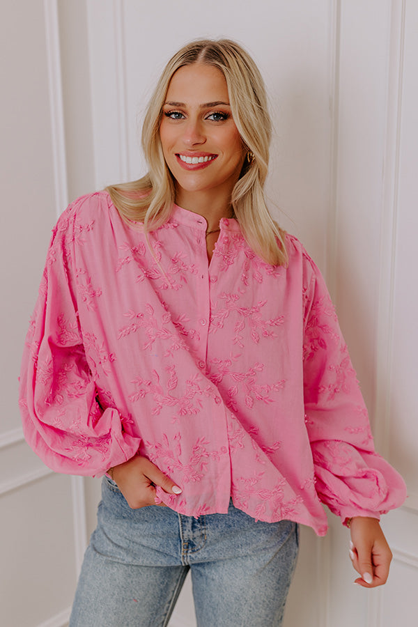 Lost In Love Embroidered Button Up in Pink