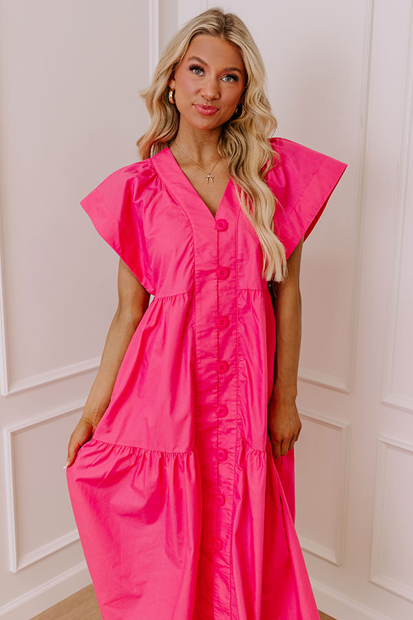 Subtle Charm Button Down Midi Dress in Pink M / Pink Subtle Charm Button Down Midi Dress in Pink M / Pink