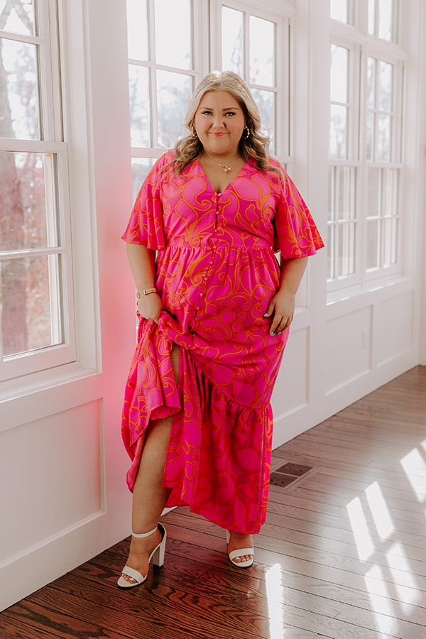 Sailboat Soiree Floral Maxi Dress in Hot Pink Curves