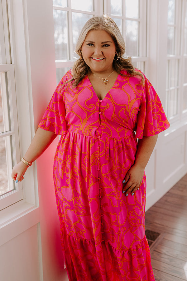 Sailboat Soiree Floral Maxi Dress in Hot Pink Curves