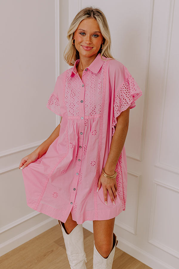 Brunch Ready Eyelet Mini Dress in Pink