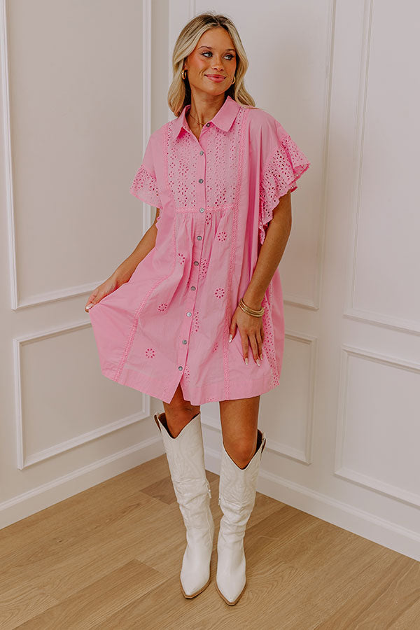 Brunch Ready Eyelet Mini Dress in Pink