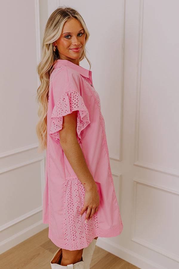 Brunch Ready Eyelet Mini Dress in Pink