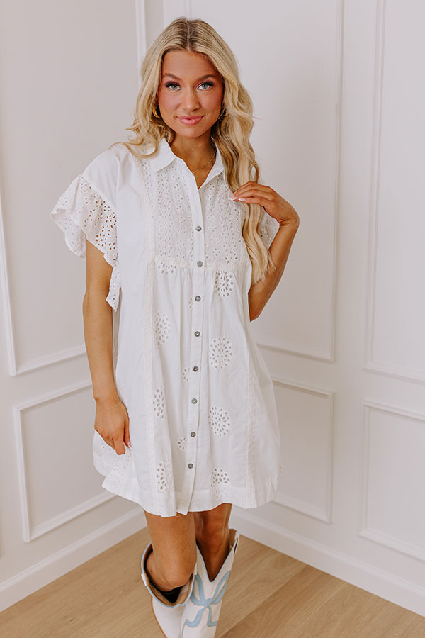 Brunch Ready Eyelet Mini Dress in White