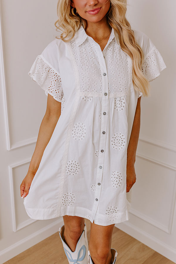 Brunch Ready Eyelet Mini Dress in White