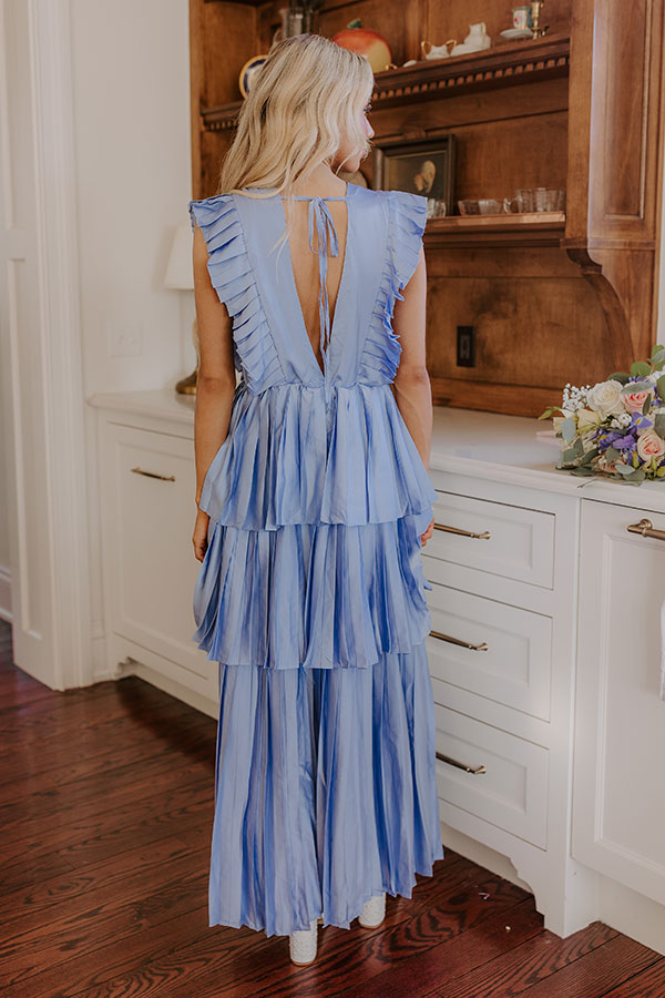 Seeking Champagne Pleated Maxi Dress In Sky Blue