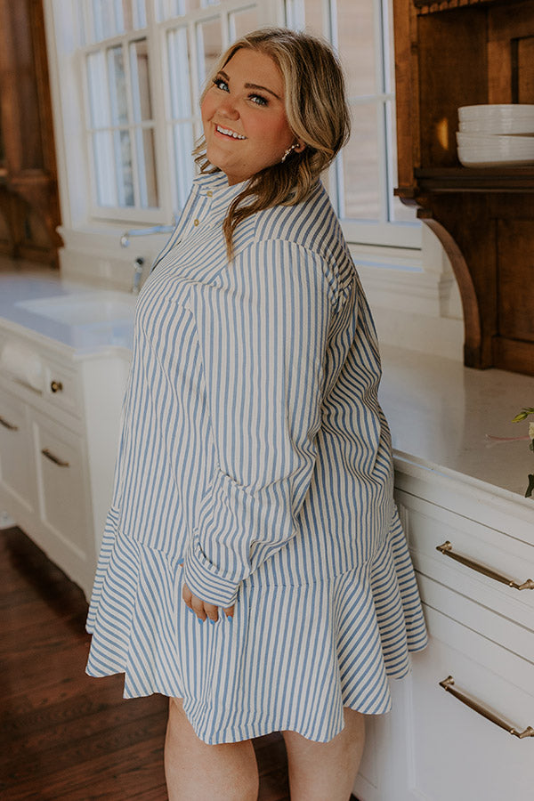 Stripe A Pose Mini Dress in Blue Curves