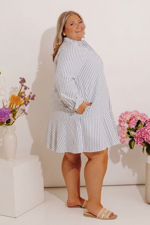 Stripe A Pose Mini Dress in Blue Curves Image - 3