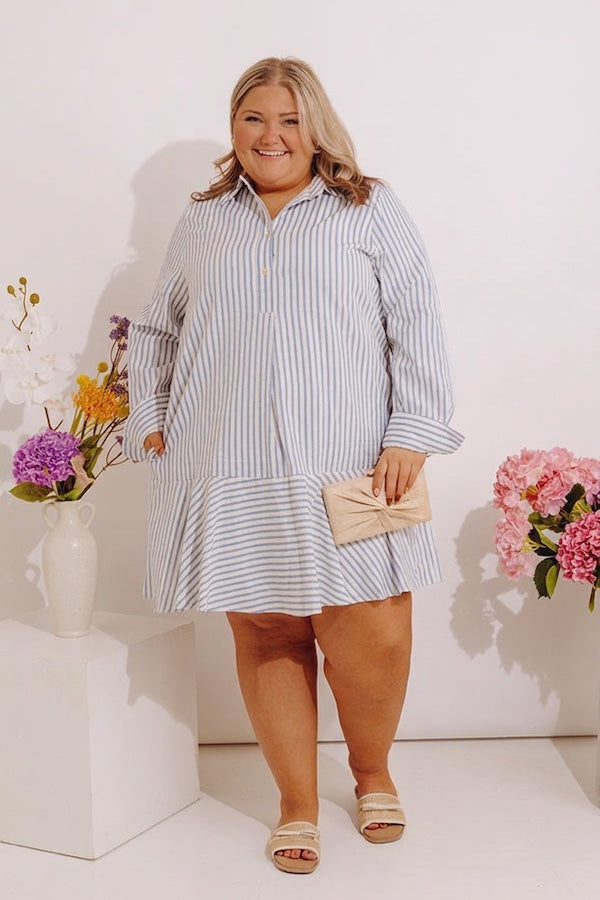 Stripe A Pose Mini Dress in Blue Curves Image - 2