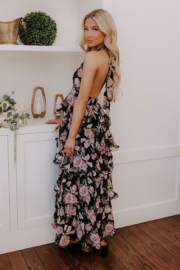 Botanical Bliss Tiered Maxi Dress S / Black Botanical Bliss Tiered Maxi Dress S / Black