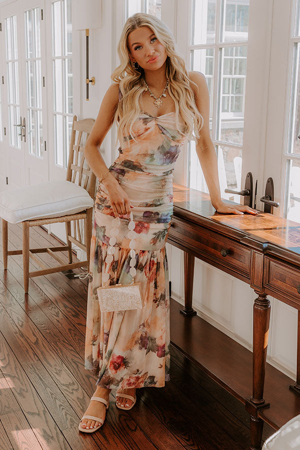 Gala Ready Floral Ruched Maxi Dress