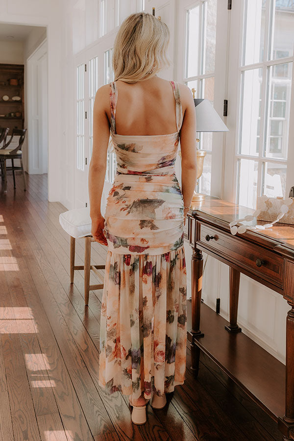 Gala Ready Floral Ruched Maxi Dress