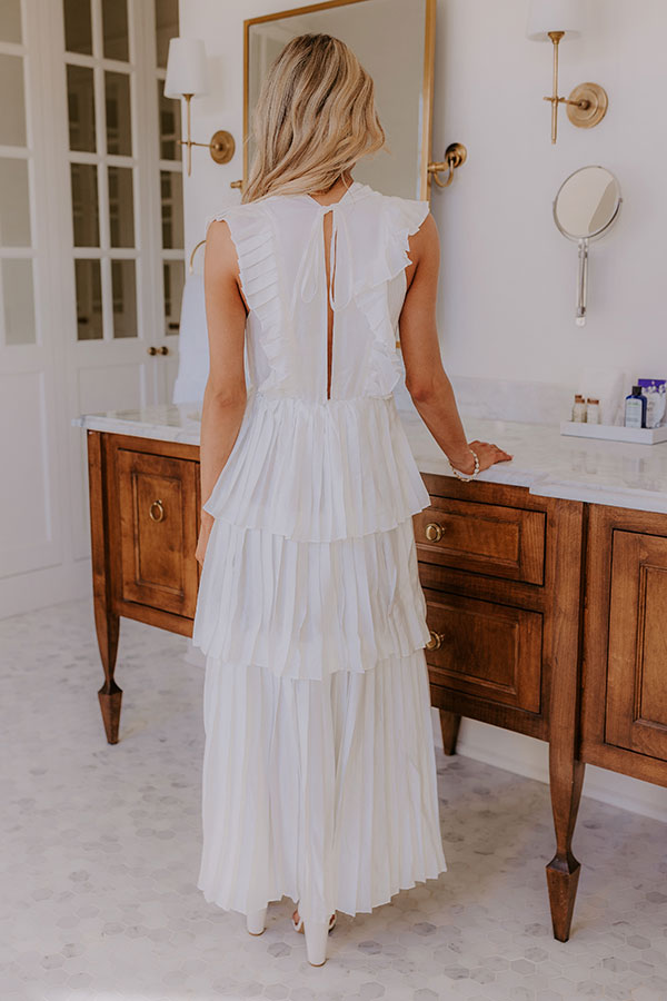 Seeking Champagne Pleated Maxi Dress In White Seeking Champagne Pleated Maxi Dress In White
