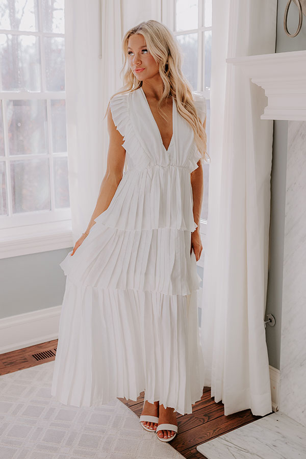 Seeking Champagne Pleated Maxi Dress In White Seeking Champagne Pleated Maxi Dress In White