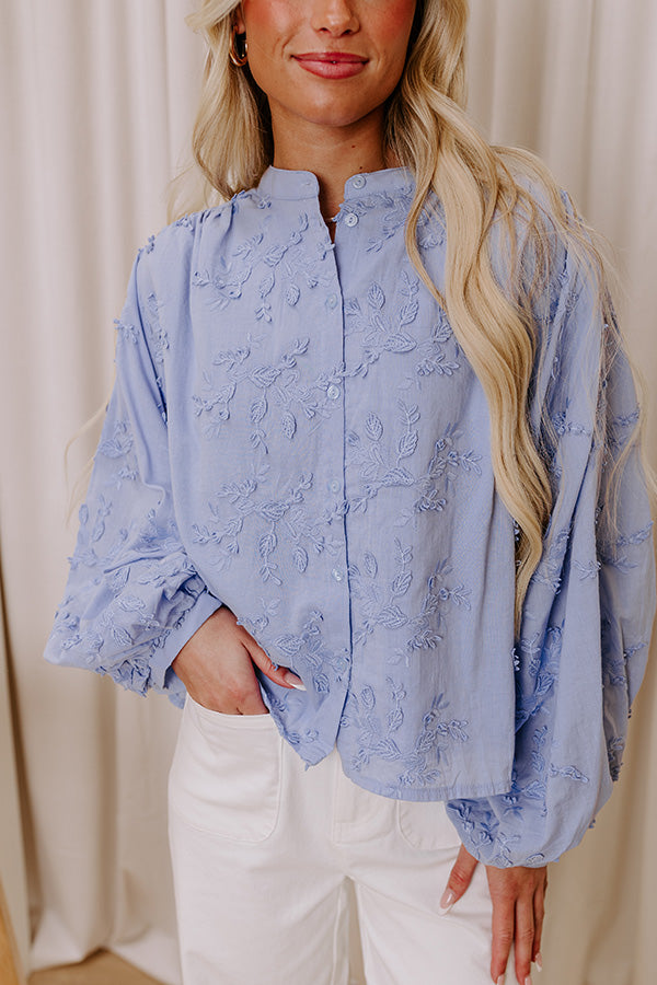 Lost In Love Embroidered Button Up in Sky Blue