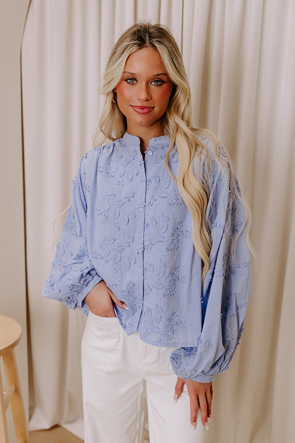 Lost In Love Embroidered Button Up in Sky Blue