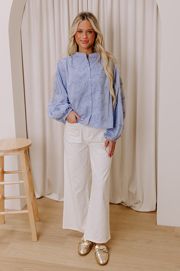 Lost In Love Embroidered Button Up in Sky Blue