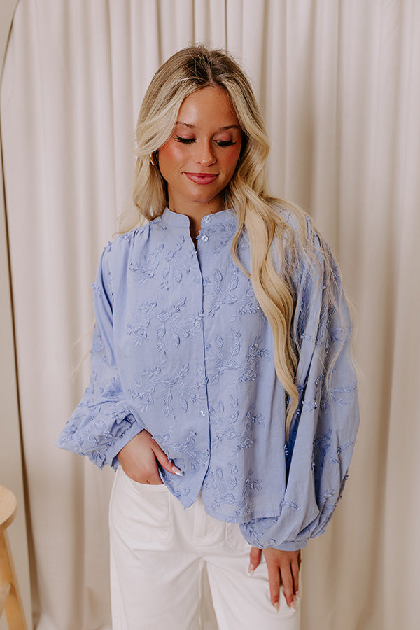 Lost In Love Embroidered Button Up in Sky Blue