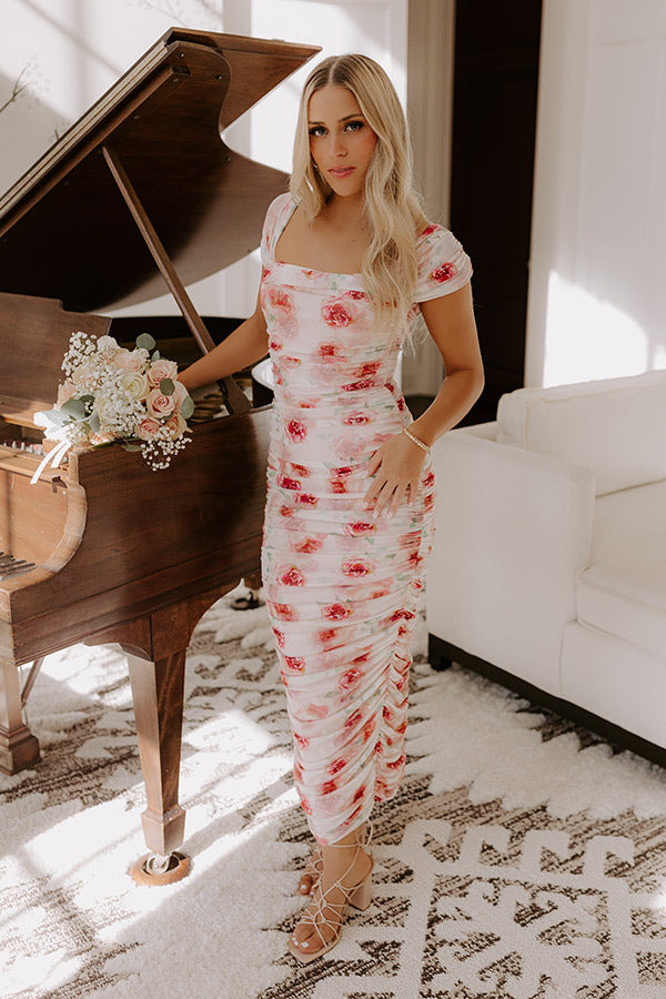 Lost In Love Floral Ruched Midi Dress