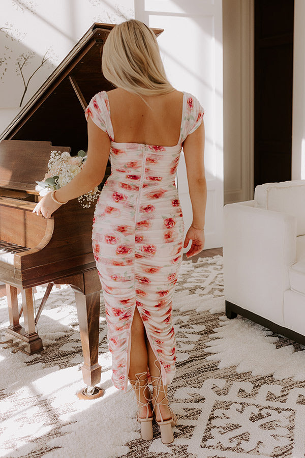 lenora ruched floral midi dress Lenora Ruched Mini Dress - Red