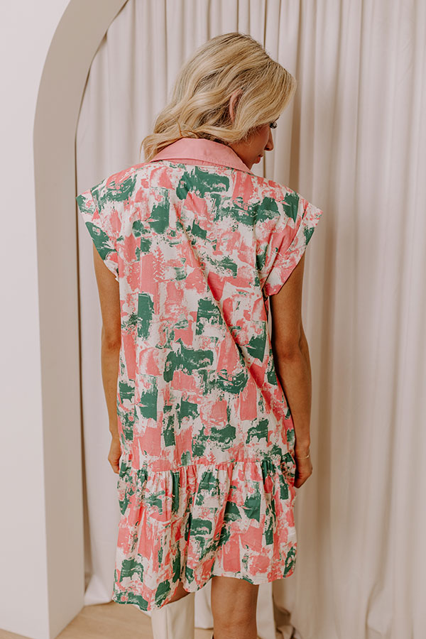 Artistic Flow Button Down Mini Dress in Green M / Green