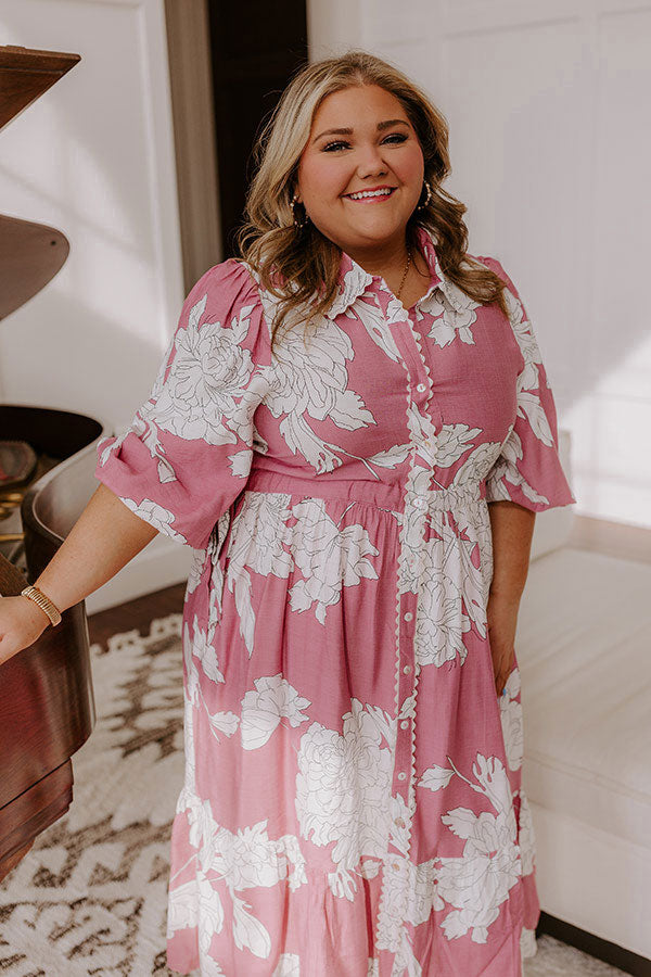 Bistro Bound Floral Midi Dress in Blush Curves