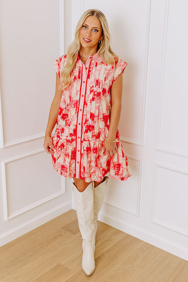 Artistic Flow Button Down Mini Dress in Scarlet