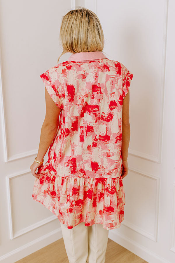 Artistic Flow Button Down Mini Dress in Scarlet