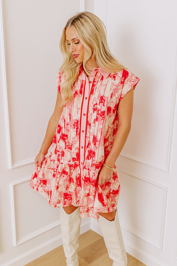 Artistic Flow Button Down Mini Dress in Scarlet